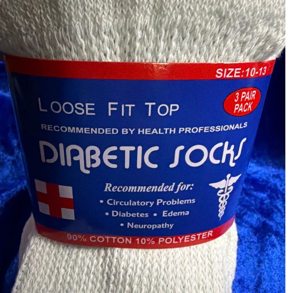 Loose Fit Top Diabetic Socks Unisex 10-13 White 3-Pack Cotton Blend Very Nice